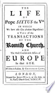 The Life of Pope Sixtus the Vth